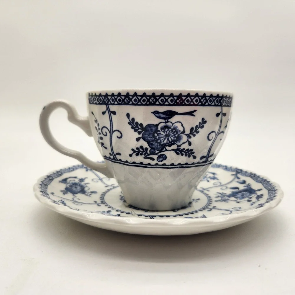 Johnson Brothers Indies Blue Ironstone Cup and Saucer Set Made in England Floral - Picture 2 of 11